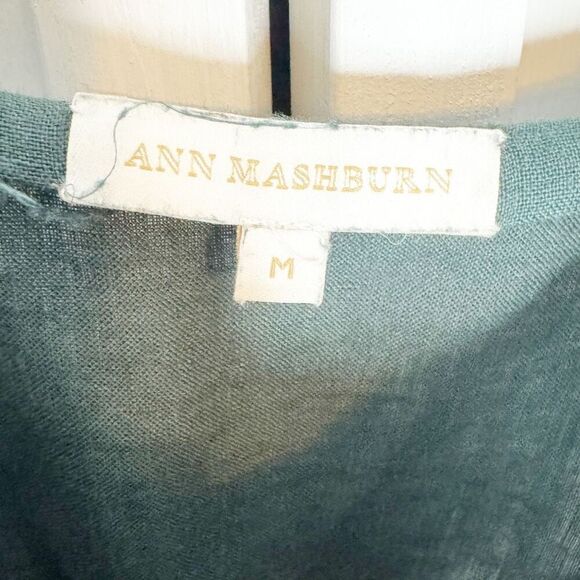 Ann Mashburn Dark Green Square Neck Puff Sleeve Linen Maxi Dress Women’s Size M - Picture 8 of 14